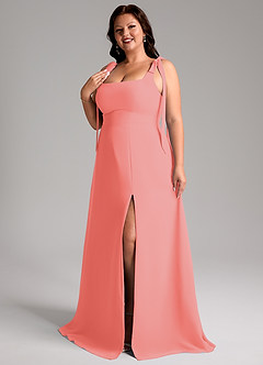 Azazie Debra Bridesmaid Dresses Coral A-Line with Pockets Chiffon Convertible Dress image11