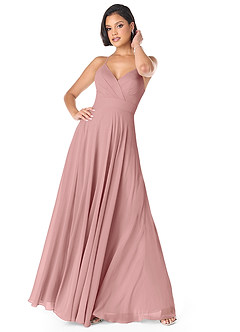 Azazie Avelina Bridesmaid Dresses Dusty Rose A-Line V-Neck Pleated Chiffon Dress image1