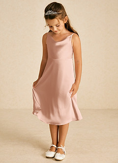 Azazie Zuzu Flower Girl Dresses Rose Gold A-Line Spaghetti Strap Stretch Satin Dress image3