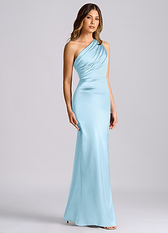 Azazie Akilah Suknie dla druhen Syrena Jedno ramię Satyna elastyczna Do ziemi Sukienka image3