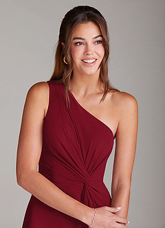 Azazie Brooke Bridesmaid Dresses Burgundy A-Line One Shoulder Chiffon Dress image6