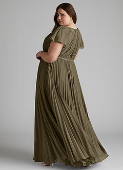 Azazie Kara Bescheidene Brautjungfernkleider A-Linie Plissee Chiffon Bodenlänge Kleid image11