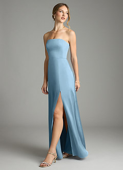 Azazie Wren Bridesmaid Dresses Steel Blue A-Line Strapless Stretch Satin Convertible Dress image5