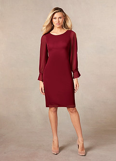 Azazie London At-home Try On Dresses Burgundy Sheath Mesh Dress image4