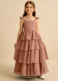Azazie Boba vestidos de niña de las flores Vestido de Bronceador de Gasa de Corte En A con Escote Cuadrado image6