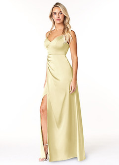 Azazie Marchella Bridesmaid Dresses Lemon Sorbet A-Line Corset Stretch Satin Dress image4