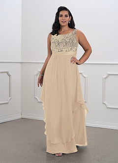 Azazie Xella Abiti per la Madre della Sposa Abito A-Line in Chiffon Pizzo Champagne image4