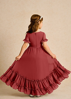 Azazie Kass Flower Girl Dresses Rust A-Line Pleated Chiffon Dress image3