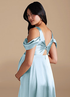 Azazie Rhea Maternity Bridesmaid Dresses A-Line Pleated Metallic Satin Floor-Length Dress image4