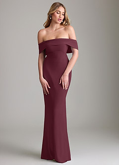 Azazie Lusinda Vestidos de madrinha de casamento Vestido Cabernet de Chiffon de sereia com Fora do ombro image4