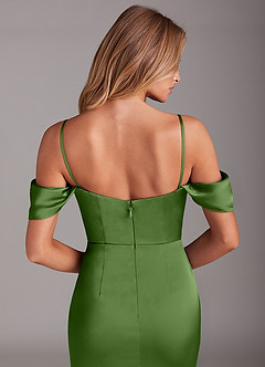Azazie Saige Vestidos de damas de honor Vestido de Albahaca de Satén Elástico de Corte Recto con Vestidos sin tirantes image8