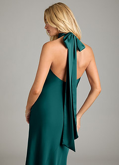 Azazie Velli Bridesmaid Dresses Peacock Mermaid High Neck Stretch Satin Dress image2
