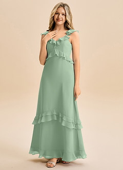 Azazie Tavie Junior Vestido de Matcha de Gasa de Corte en A con Volante image3