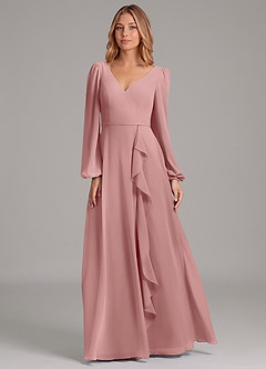 Azazie Simone Final Sale Dusty Rose A-Line Long Sleeve Chiffon Dress image5