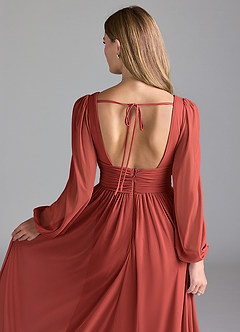 Azazie Norah Bridesmaid Dresses Terracotta A-Line Mesh Dress image2