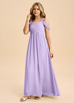 Azazie Lianne Junior Lilac A-Line Off the Shoulder Chiffon Dress image6