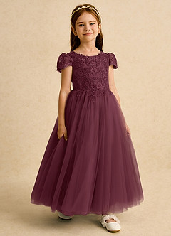 Azazie Puff Flower Girl Dresses Cabernet Ball-Gown Lace Tulle Dress image6