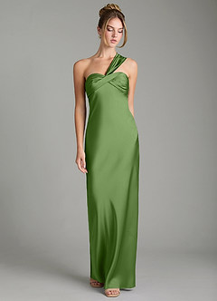 Azazie Margot Bridesmaid Dresses Basil Sheath One Shoulder Stretch Satin Dress image1