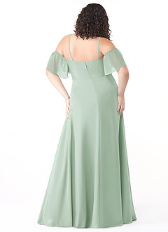 Azazie Sue Robes de demoiselle d'honneur Robe Trapèze Convertible en Mousseline de soie Épaule décolletée Agave image7