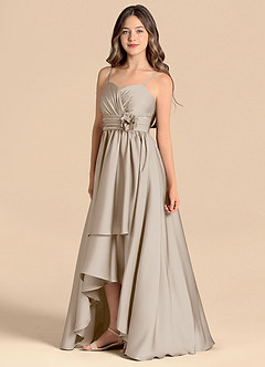 Azazie Catalina Junior Abito A-Line in Raso Elasticizzato Scollo a Cuore Gelo image6