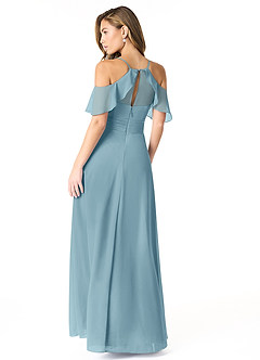 Azazie Dakota Abiti da Damigella Abito A-Line in Chiffon con Scollo a V a Pieghe Blu Lunatico image3