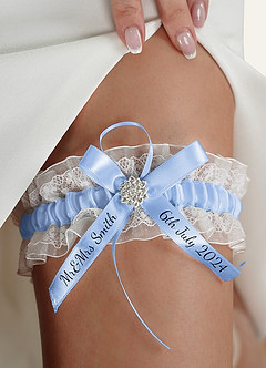 front Liga de boda azul de encaje personalizada
