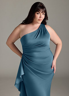 Azazie Latrice Bridesmaid Dresses Bermuda Sheath One Shoulder Cascading Ruffles Stretch Satin Dress image10