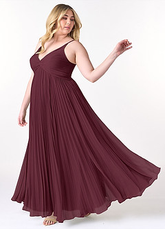 Azazie Raychelle Brautjungfernkleider A-Linie V-Hals Chiffon Kleid Cabernetrot image9