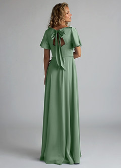 Azazie Kimber Bridesmaid Dresses Matcha A-Line Ruched Stretch Satin Dress image2