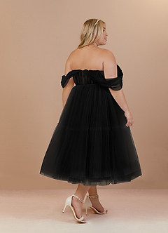 Azazie Vienna Vestidos de novia Vestido de Negro de Tul de Corte en A con Fuera del hombro image12