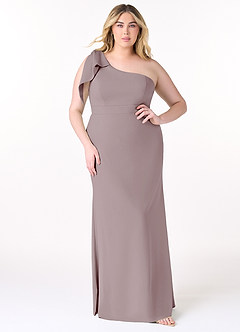 Azazie Rinna Bridesmaid Dresses Vintage Mauve Mermaid One Shoulder Stretch Crepe Dress image5