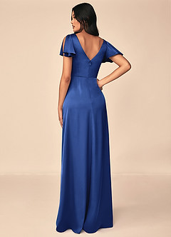 Azazie Soren Bridesmaid Dresses Royal Blue A-Line Pleated Stretch Satin Dress image2