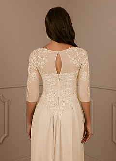 Azazie Harriet Mother of the Bride Dresses Champagne A-Line Scoop lace Mesh Dress image6