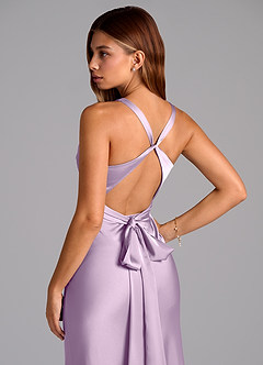 Azazie Hati Bridesmaid Dresses Frosted Lilac Mermaid Stretch Satin Dress image2