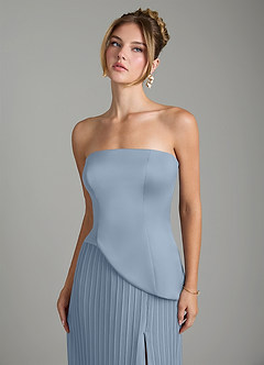 Azazie Tierney Robes de demoiselle d'honneur Robe Trapèze Convertible en Mousseline de soie Sans bretelles Bleu Poussiéreux image3