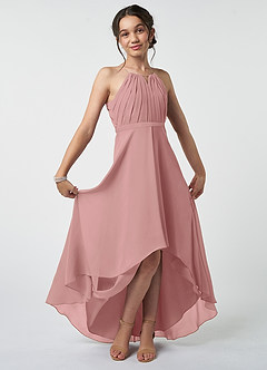 Azazie Oaklynn Junior A-Linie Plissee Chiffon Kleid Altrosa image2