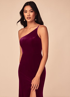 Azazie Kala Bridesmaid Dresses Cabernet A-Line One Shoulder Velvet Dress image6