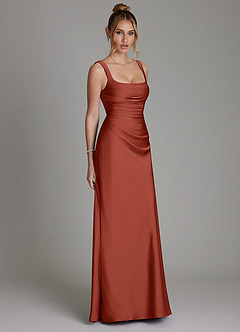 Azazie Agustina Robes de demoiselle d'honneur Robe Sirène en Satin extensible Corset Terracotta image4