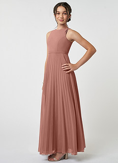 Azazie Lindie Junior Cedar Rose A-Line Pleated Chiffon Dress image3