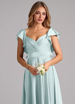 Azazie Leilani Bridesmaid Dresses Mist A-Line Ruched Stretch Satin Dress image5