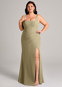 Azazie Mero Bridesmaid Dresses Moss Green Sheath Pleated Chiffon Dress image11
