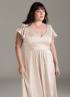 Azazie Omari Bridesmaid Dresses White Alabaster A-Line Stretch Satin Dress image12