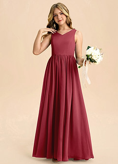 Azazie Hathaway Junior Pomegranate A-Line Bow Chiffon Dress image5