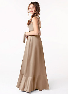 Azazie Barbara Junior Taupe A-Line Bow Stretch Satin Dress image2