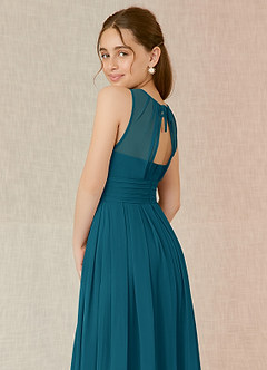Azazie Bibiane Junior Abito A-Line in Chiffon Plissettato Blu Inchiostro image8