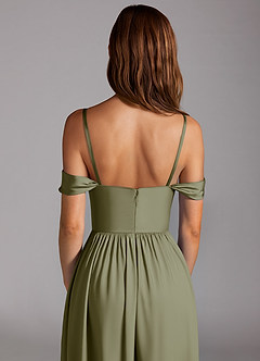 Azazie Calianna Robes de demoiselle d'honneur Robe Trapèze Convertible en Satin extensible Épaule décolletée Pistache image5