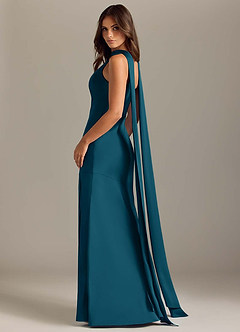 Azazie Kinsley Bridesmaid Dresses Ink Blue Mermaid Side Slit Stretch Satin Dress image6