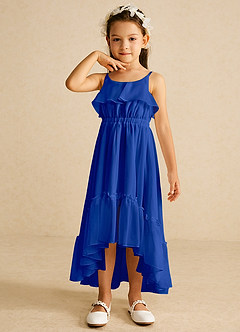 Azazie Karmen Flower Girl Dresses Royal Blue A-Line Ruched Chiffon Dress image4