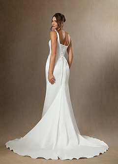 Azazie Wynona Wedding Dresses Diamond White Mermaid Square Neckline Double Faced Satin Dress image2