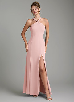 Azazie Rue Bridesmaid Dresses Powder Pink A-Line Halter Chiffon Dress image4